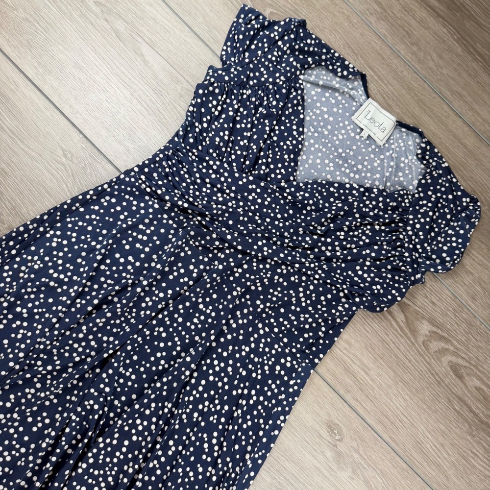 Leota Women Dress Faux Wrap Polka Dot Navy Blue White Large